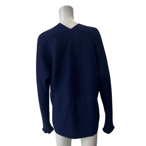 NWT Marina Rinaldi Blue Sparkle Metallic Knit Ribbed Wool Sweater sz Large/18 - Picture 4 of 7